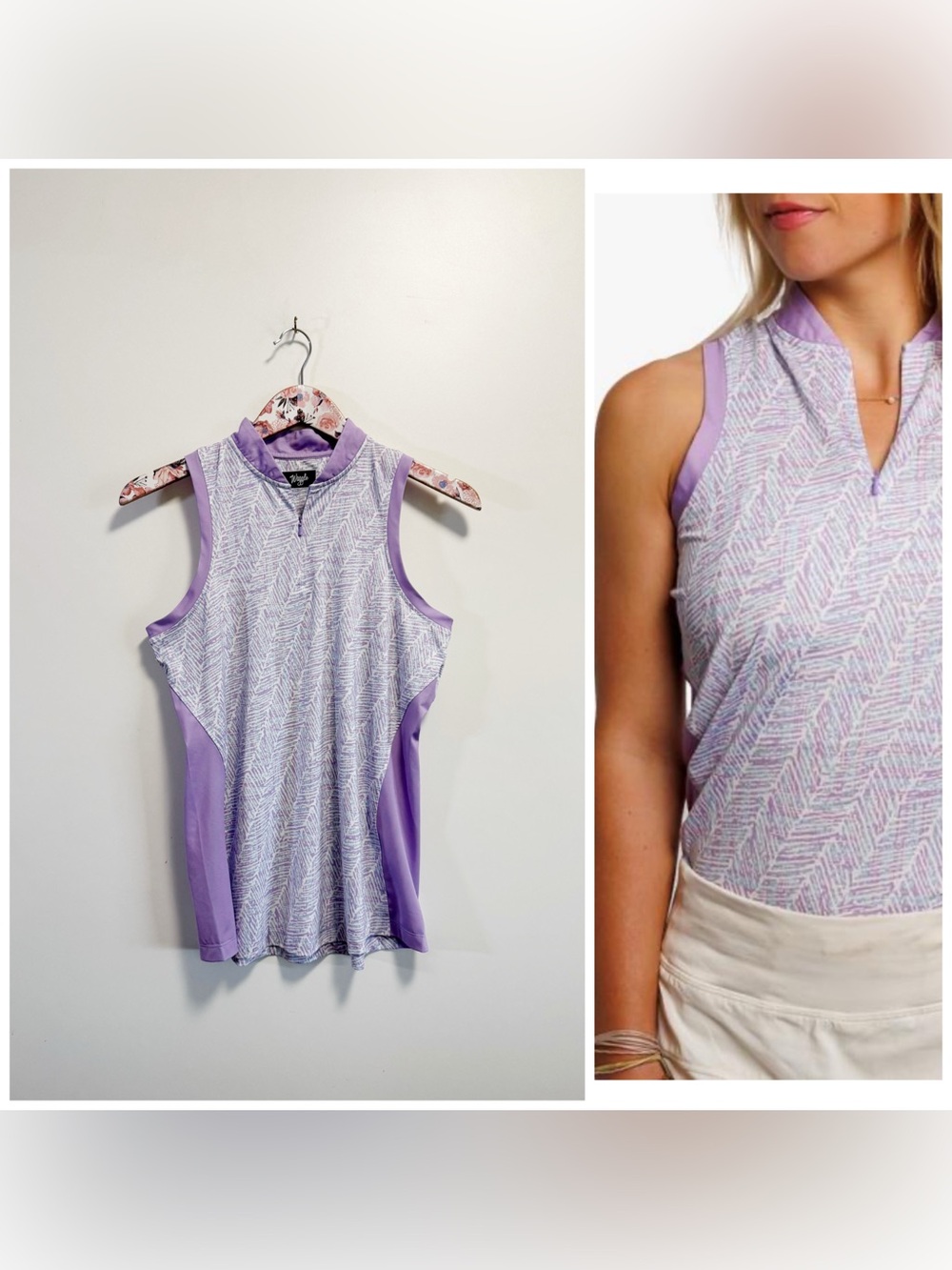 WAGGLE Women's First Cut Sleeveless Polo Light Purple S Small Top Women’s